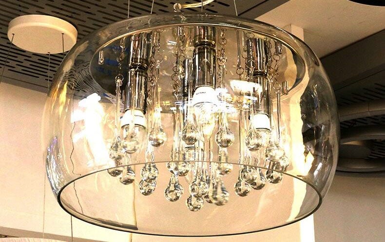 Modern Glass Shade Crystal Hanging 6-light Chandelier