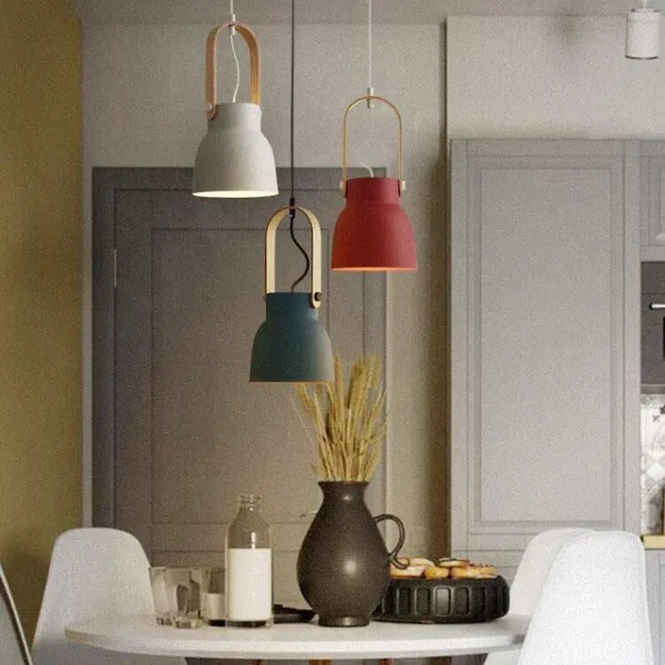 Modern Nordic 1-light Dome Wood Carrying Handle Pendant Light Lumendat