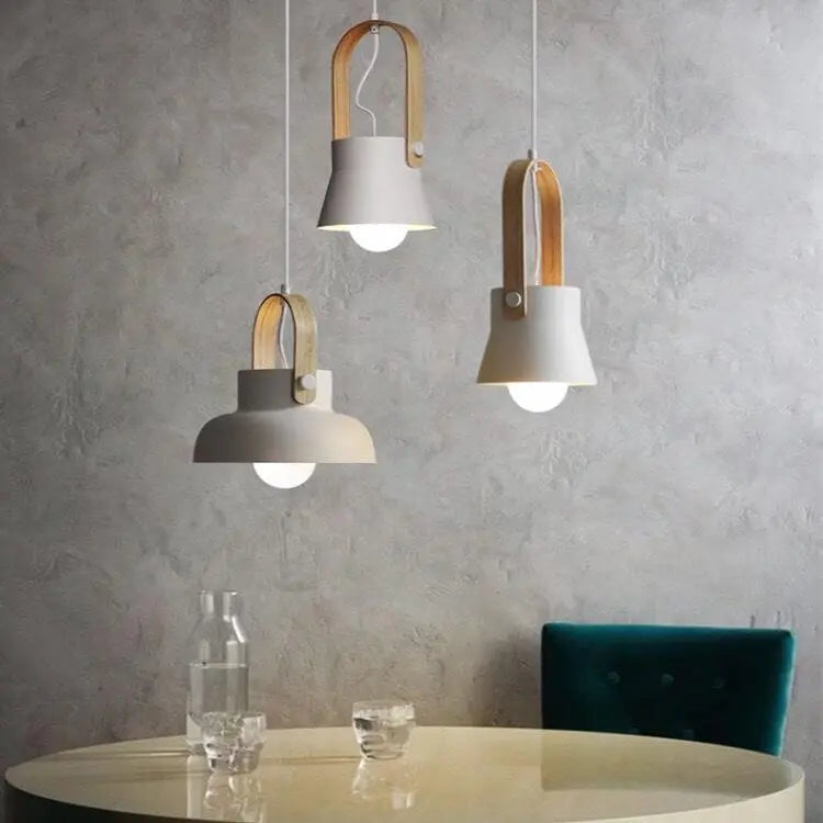 Modern Nordic 1-light Dome Wood Carrying Handle Pendant Light Lumendat