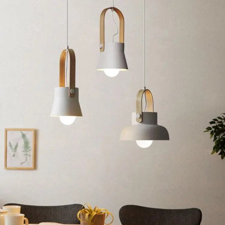 Modern Nordic 1-light Dome Wood Carrying Handle Pendant Light Lumendat