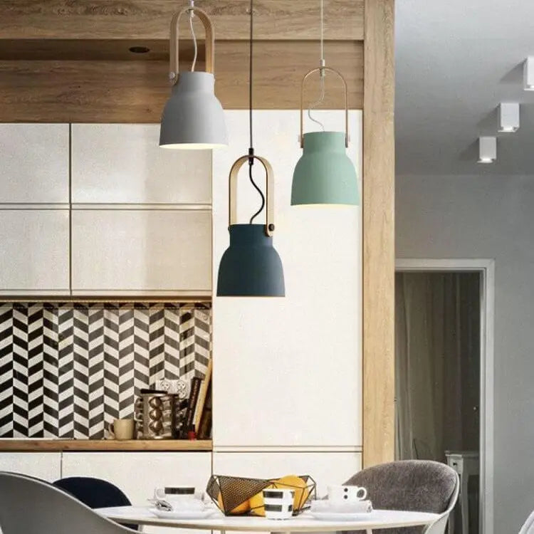 Modern Nordic 1-light Dome Wood Carrying Handle Pendant Light Lumendat