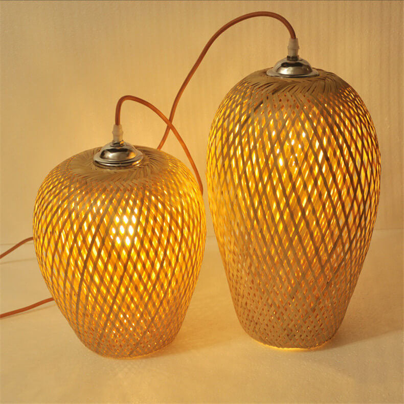 Traditional Vintage Bamboo Metal Weaving Round 1-Light Pendant Light for Living Room Lumendat