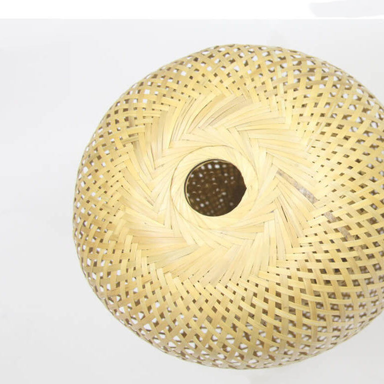 Traditional Vintage Bamboo Metal Weaving Round 1-Light Pendant Light for Living Room Lumendat