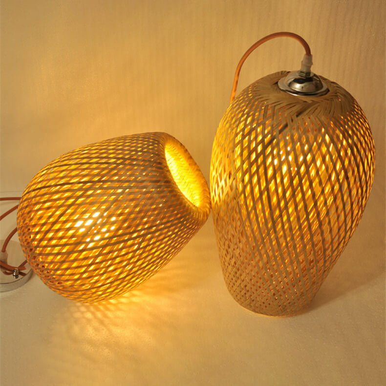 Traditional Vintage Bamboo Metal Weaving Round 1-Light Pendant Light for Living Room Lumendat
