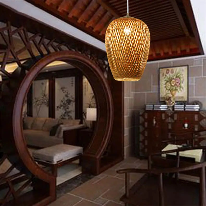 Rustic Style Bamboo Weaving 1-light Pendant Light Lumendat