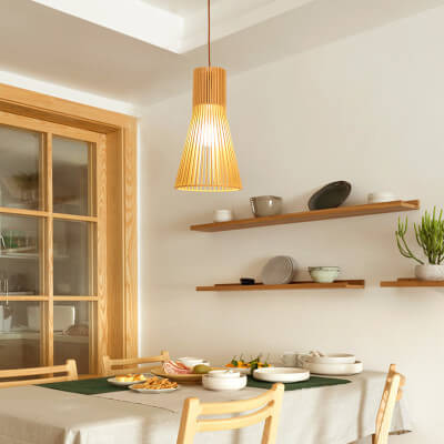 Modern Wooden 1-light Japanese Pendant Light BulbSquare