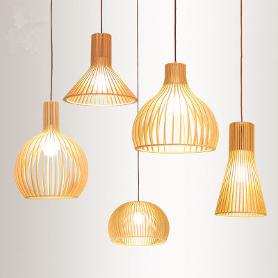 Modern Wooden 1-light Japanese Pendant Light BulbSquare