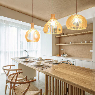 Modern Wooden 1-light Japanese Pendant Light BulbSquare