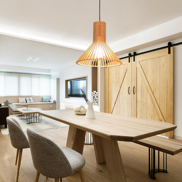 Modern Wooden 1-light Japanese Pendant Light BulbSquare