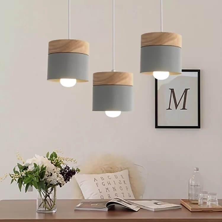 Modern Macarons Cylinder 1-light Wooden Top Pendant Light BulbSquare