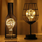 Retro Wrought Iron Wine Bottle Night Light Table Lamp Lumendat
