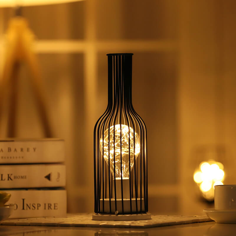 Retro Wrought Iron Wine Bottle Night Light Table Lamp Lumendat