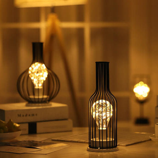 Retro Wrought Iron Wine Bottle Night Light Table Lamp Lumendat
