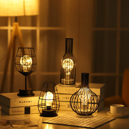 Retro Wrought Iron Wine Bottle Night Light Table Lamp Lumendat