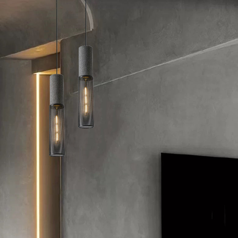 Contemporary Industrial Cylinder Metal Cement 1-light Pendant Light for Living Room BulbSquare