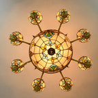 Traditional Tiffany Bead Dome Baroque Iron Glass Alloy 8/11 Light Chandeliers for Living Room BulbSquare