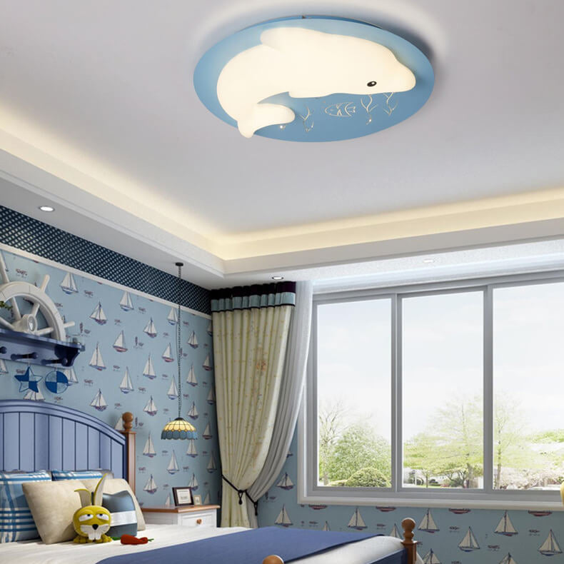 Lumendat Cartoon Cute Dolphin Blue Disc LED Flush Mount Ceiling Light Lumendat