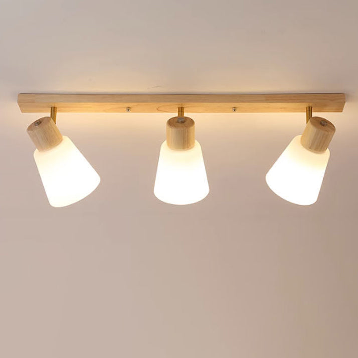 Traditional Vintage Wood Glass Trumpet Shade 1/2/3/4-light Semi-flush Mount Ceiling Light for Living Room