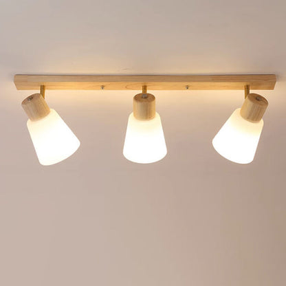 Traditional Vintage Wood Glass Trumpet Shade 1/2/3/4-light Semi-flush Mount Ceiling Light for Living Room