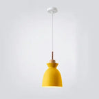 Contemporary Nordic Oak Wood Iron Bell Cone Dome 1-light Pendant Light for Living Room Lumendat