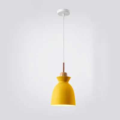 Contemporary Nordic Oak Wood Iron Bell Cone Dome 1-light Pendant Light for Living Room Lumendat