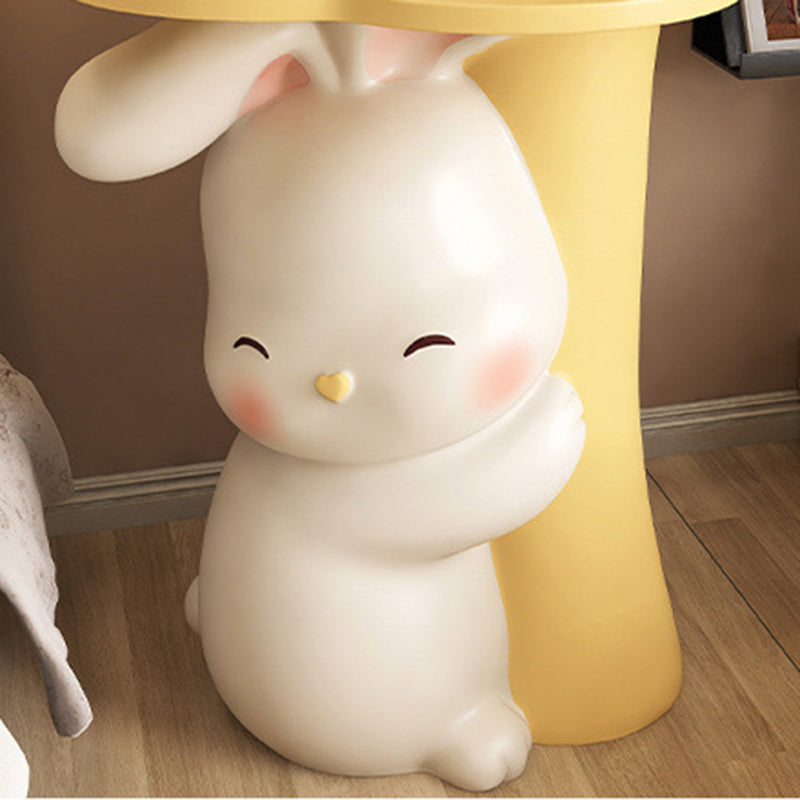 Lumendat Contemporary Creative Kids Flower Rabbit Resin Wood End Table 1-Tray For Bedroom Lumendat