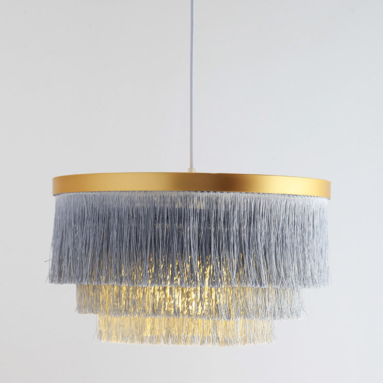 Contemporary Scandinavian Tassel Round Silk Polyester Iron 1-light Pendant Light for Bedroom