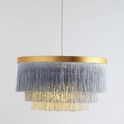 Contemporary Scandinavian Tassel Round Silk Polyester Iron 1-light Pendant Light for Bedroom