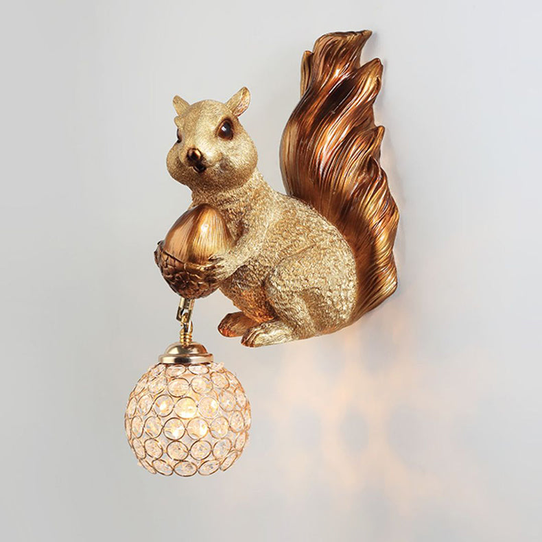 Lumendat Traditional European Kids Squirrel Ball Crystal Resin 1-Light Wall Sconce Lamp For Bedside Lumendat