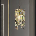 Modern Art Deco Cylinder Metal Crystal 1-light Pendant Light for Living Room