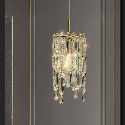 Modern Art Deco Cylinder Metal Crystal 1-light Pendant Light for Living Room