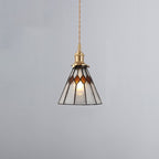 Japanese Vintage Brass Stained Glass Cone 1-light Pendant Light BulbSquare