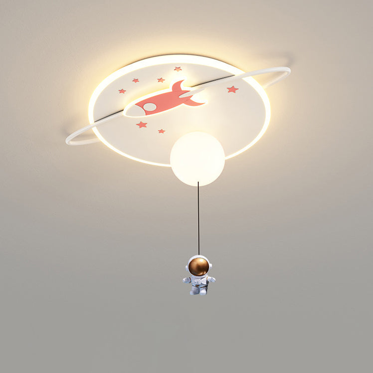 Lumendat Contemporary Creative Iron Acrylic Rocket Astronaut LED Kids Flush Mount Ceiling Light For Bedroom Lumendat