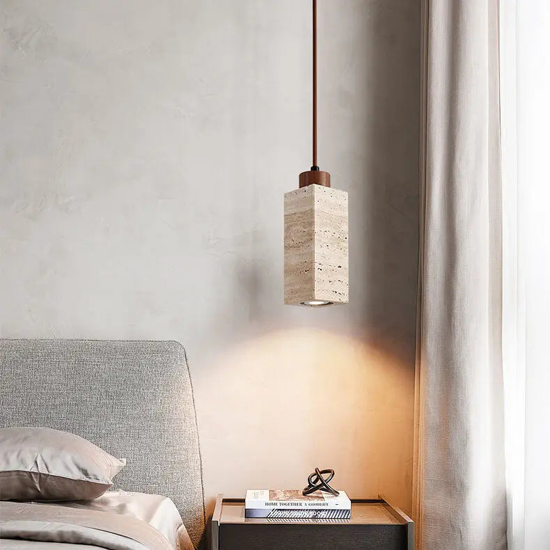 Japanese Wabi-sabi Solid Wood Stone 1/2/3-light Island Light Chandelier BulbSquare