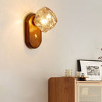Traditional Japanese Oval Ice Cube Shape Solid Wood Glass 1-Light Wall Sconce Lamp For Bedroom Lumendat