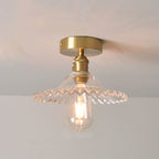 Japanese Vintage Glass Brass Lotus 1-Light Semi-Flush Mount Ceiling Light Lumendat