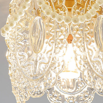 French Palace Glass Pearl Chain Cylinder 1-light Semi-flush Mount Ceiling Light