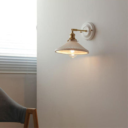 Traditional Vintage Round Ceramic Brass 1-Light Wall Sconce Lamp for Living Room