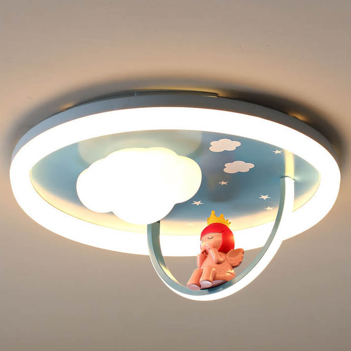 Lumendat Contemporary Creative Kids Cloud Round Resin Iron Acrylic LED Flush Mount Ceiling Light For Bedroom Lumendat