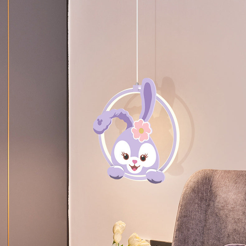 Lumendat Contemporary Creative Kids Iron Aluminum Acrylic Circle StellaLou Rabbit LED Pendant Light For Bedroom Lumendat