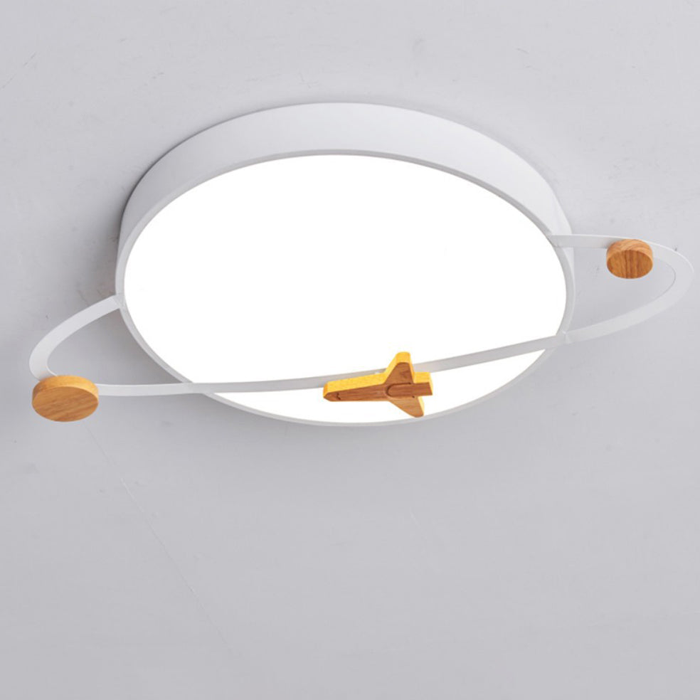 Lumendat Contemporary Scandinavian Iron Acrylic Wood Round Planet Design LED Kids Flush Mount Ceiling Light For Bedroom Lumendat