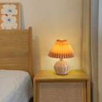 Contemporary Nordic Rattan Fabric Pleated Conic Ball LED Table Lamp For Bedroom Lumendat