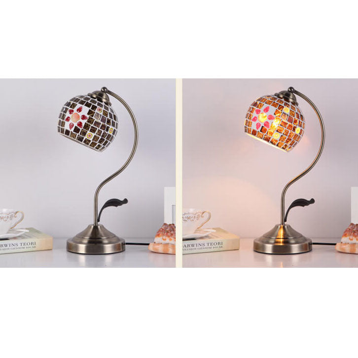 European Vintage Tiffany Round Head Glass Hardware 1-Light Table Lamp Lumendat