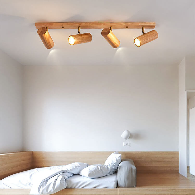 Japanese Minimalist Solid Wood Spotlight Track 1/3/4 Light Flush Mount Ceiling Light Lumendat