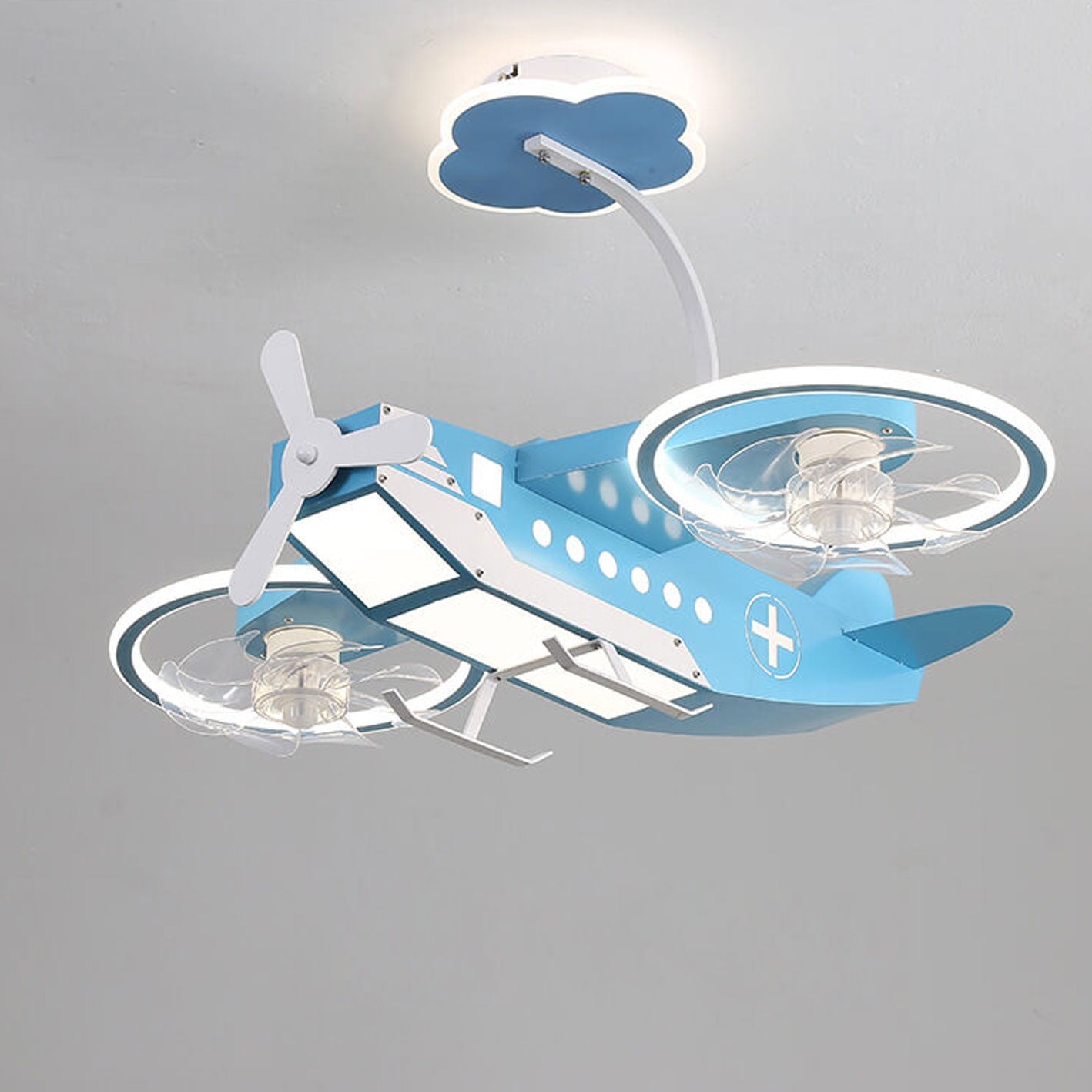 Lumendat Creative Cartoon Aircraft Kids Flush Mount Ceiling Fan Light Lumendat