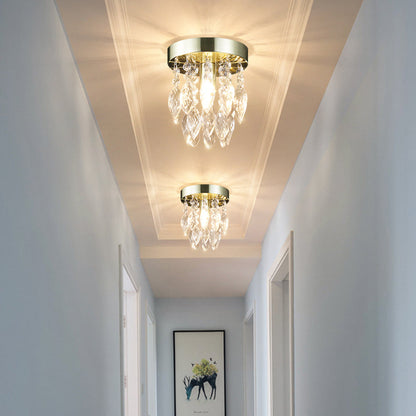 Contemporary Luxury Metal Crystal Wind Chime 1-Light Semi-Flush Mount Ceiling Light For Living Room
