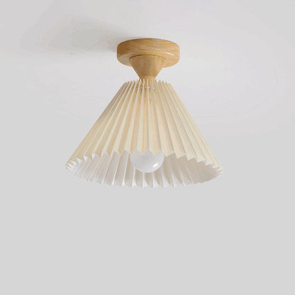 Traditional Japanese Log Pleated Taper Fabric 1-Light Semi-Flush Mount Ceiling Light For Living Room