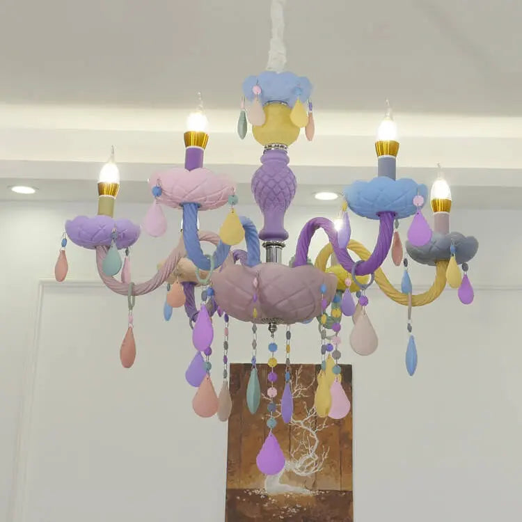 Modern Children's Princess Macaroon Candelabra Crystal Glass 5/6/8/10/12/15 Light Chandelier Lumendat