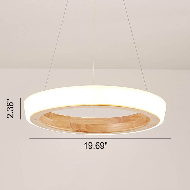 Japanese Minimalist Log Circle Island Light LED Chandelier – Dimmable