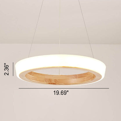 Japanese Minimalist Log Circle Island Light LED Chandelier – Dimmable
